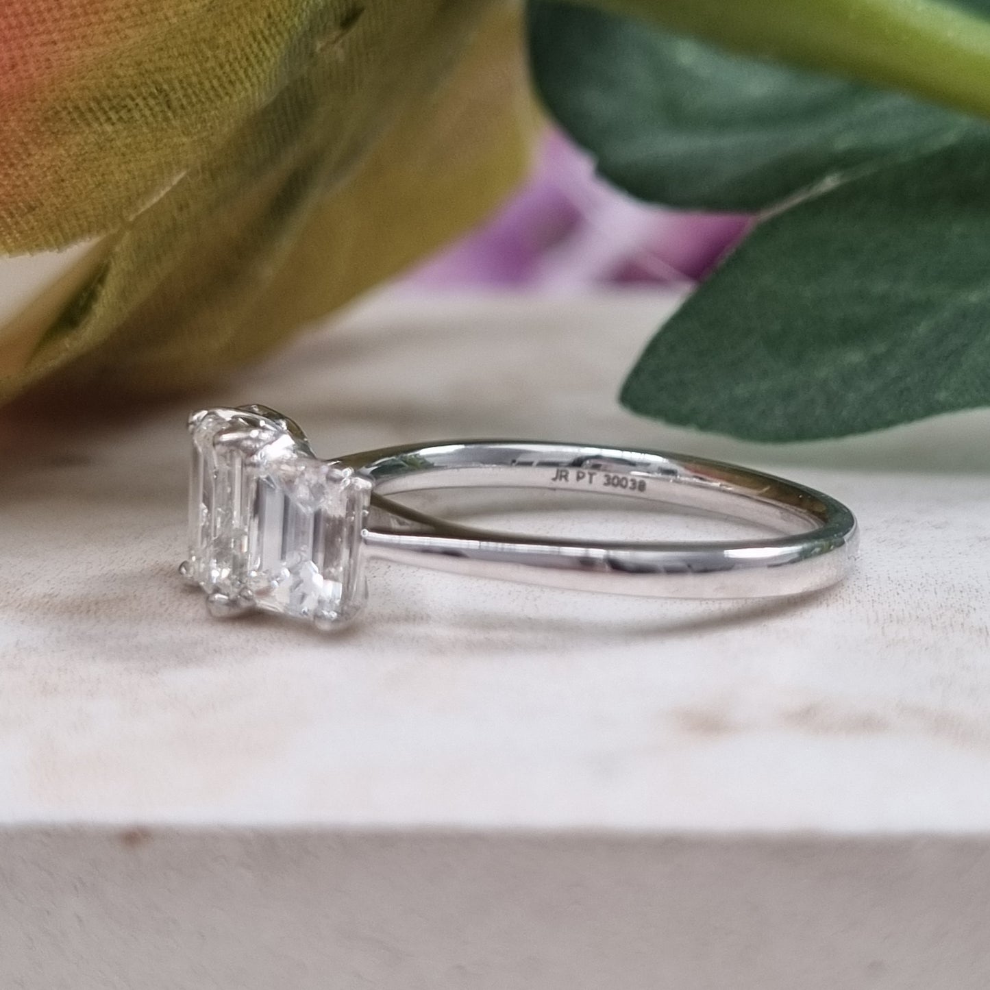 Emerald Cut Three Stone Diamond Engagement Ring in Platinum, 2.34 carats