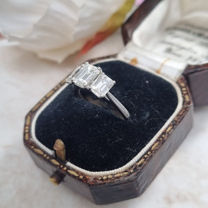 Emerald Cut Three Stone Diamond Engagement Ring in Platinum, 2.34 carats