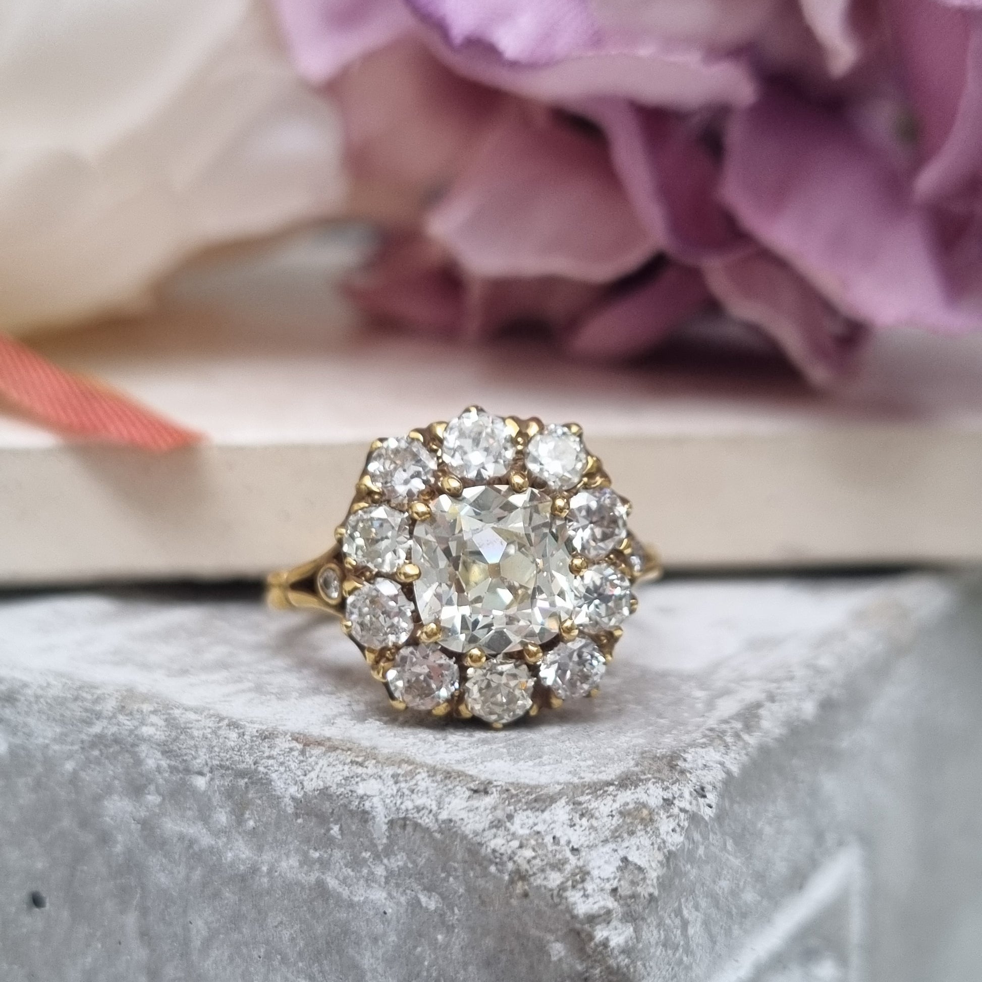 Antique Old Cut Diamond Cluster Ring, 3.24 carat total