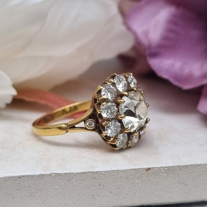 Antique Old Cut Diamond Cluster Ring, 3.24 carat total