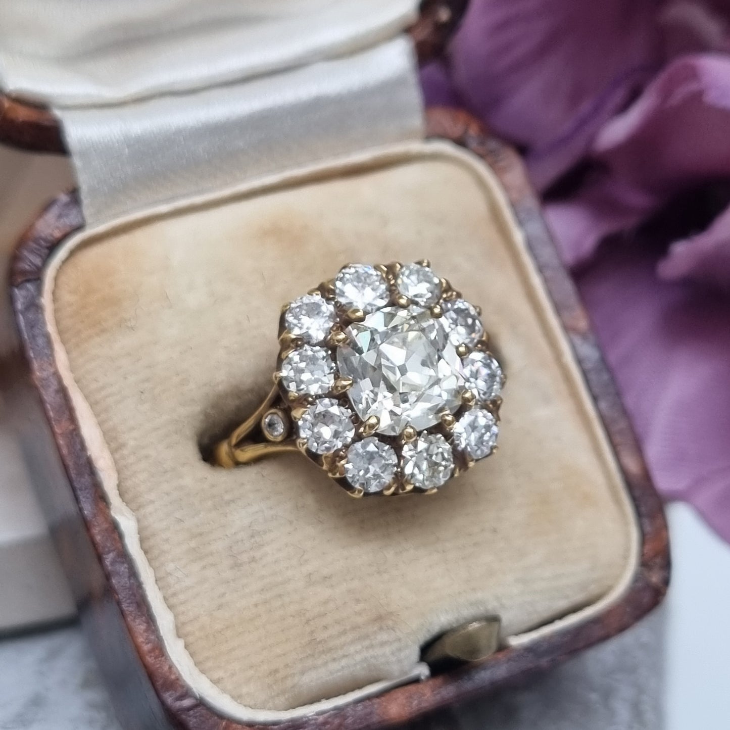 Antique Old Cut Diamond Cluster Ring, 3.24 carat total
