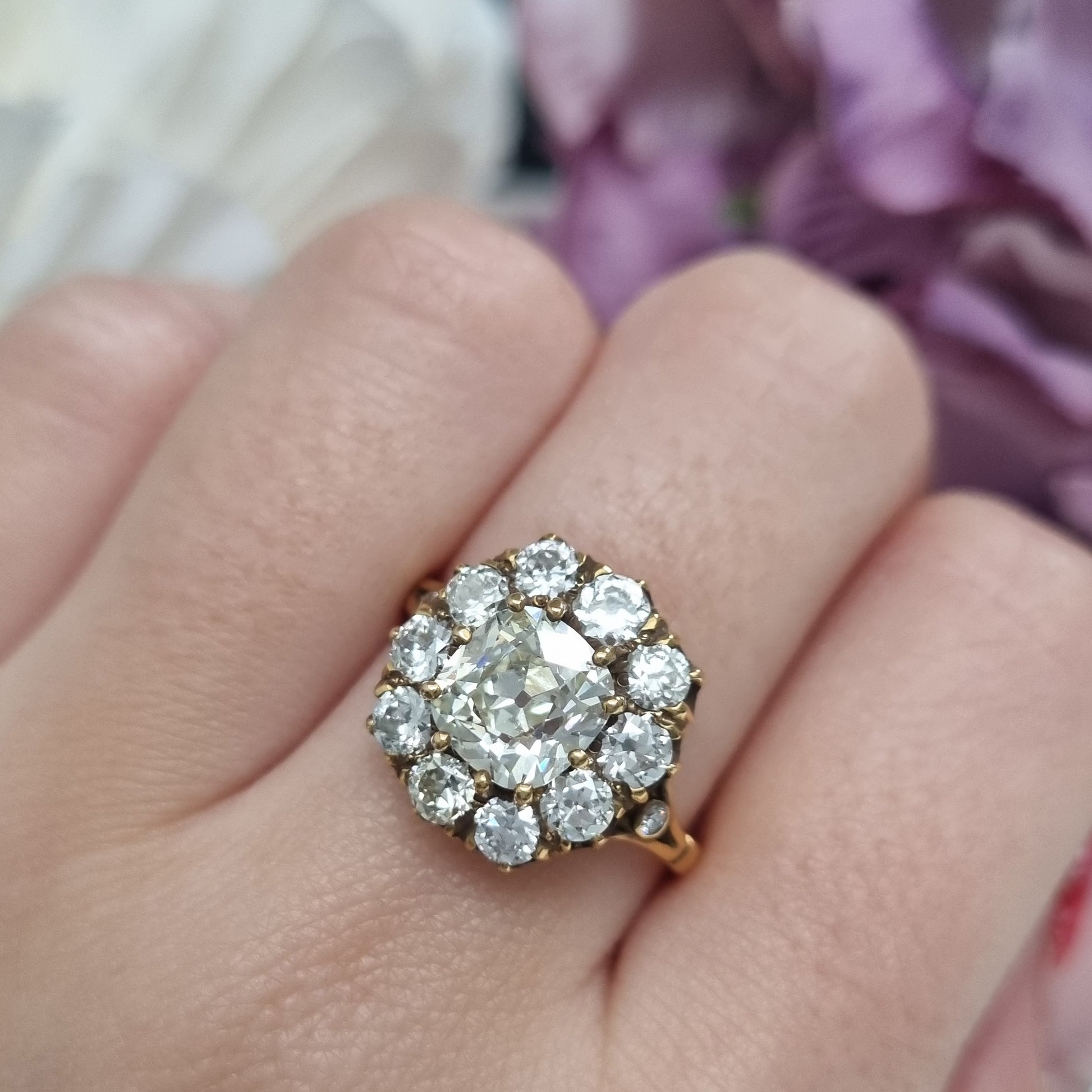 Antique Old Cut Diamond Cluster Ring, 3.24 carat total
