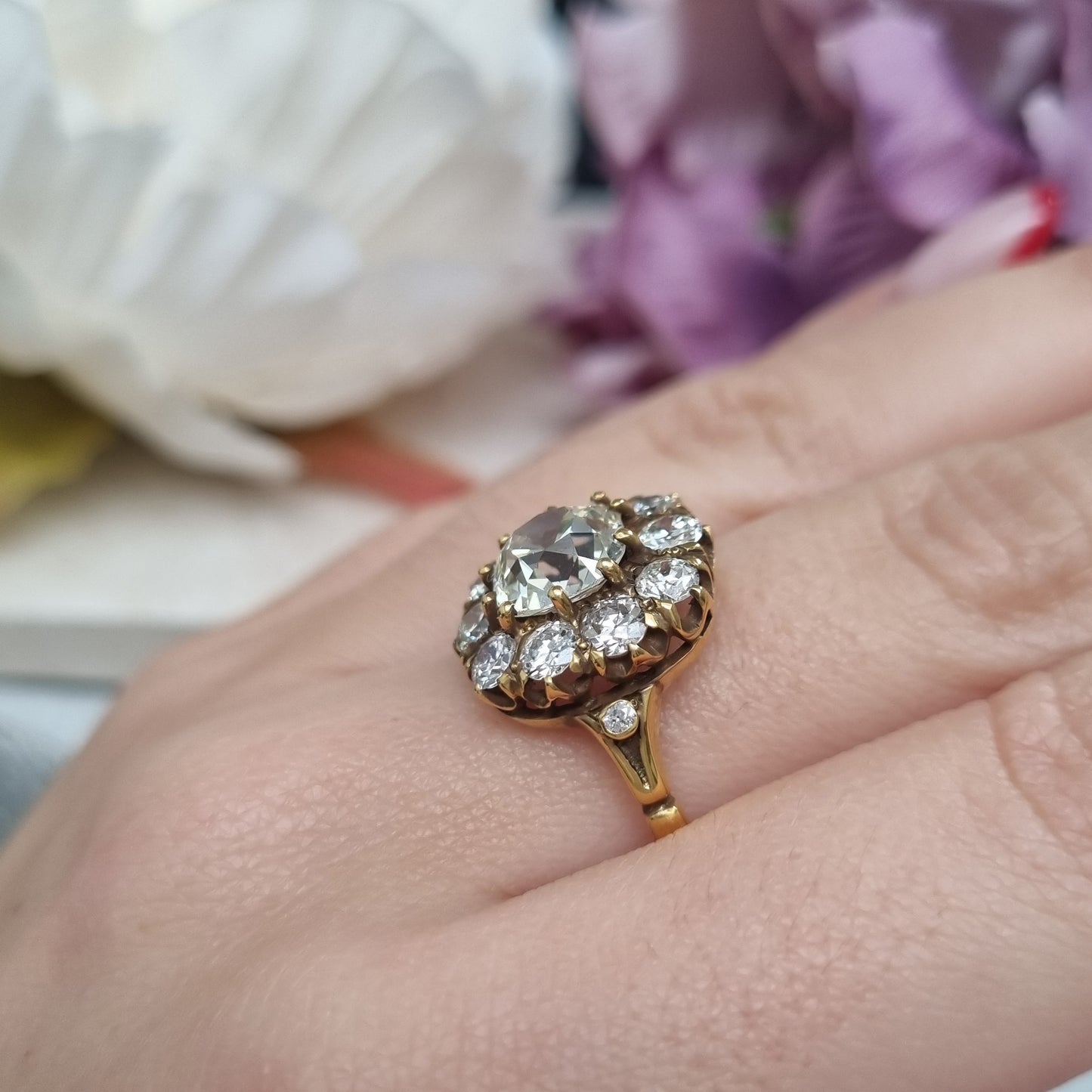 Antique Old Cut Diamond Cluster Ring, 3.24 carat total