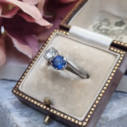 Art Deco Antique Sapphire and Diamond Crossover Ring