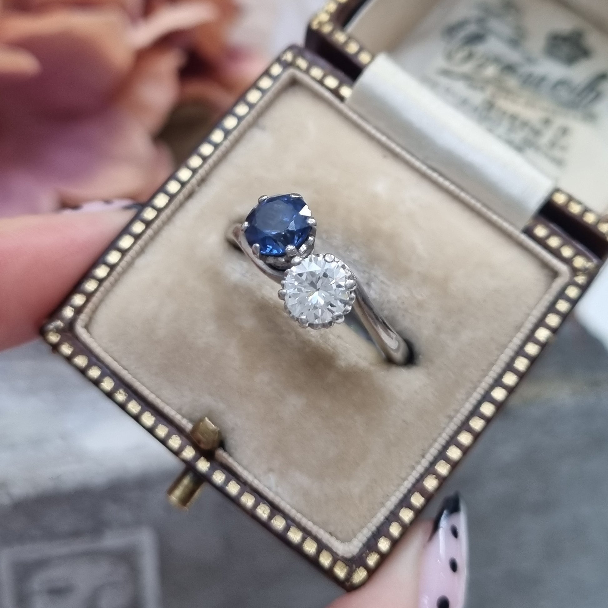 Art Deco Antique Sapphire and Diamond Crossover Ring