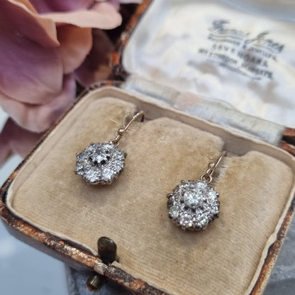 Victorian Antique 1.50ct Diamond Cluster Drop Earrings