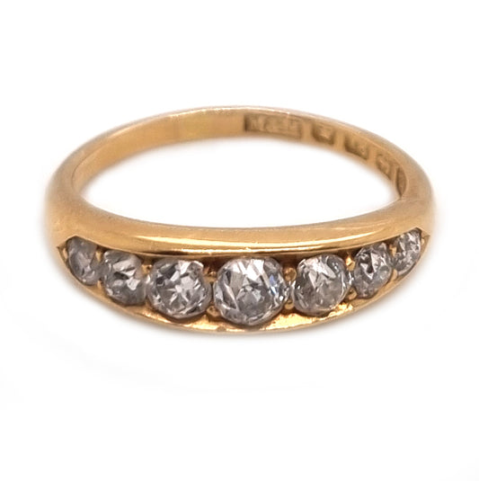 Victorian Antique Old Mine Cut Diamond Seven Stone Ring