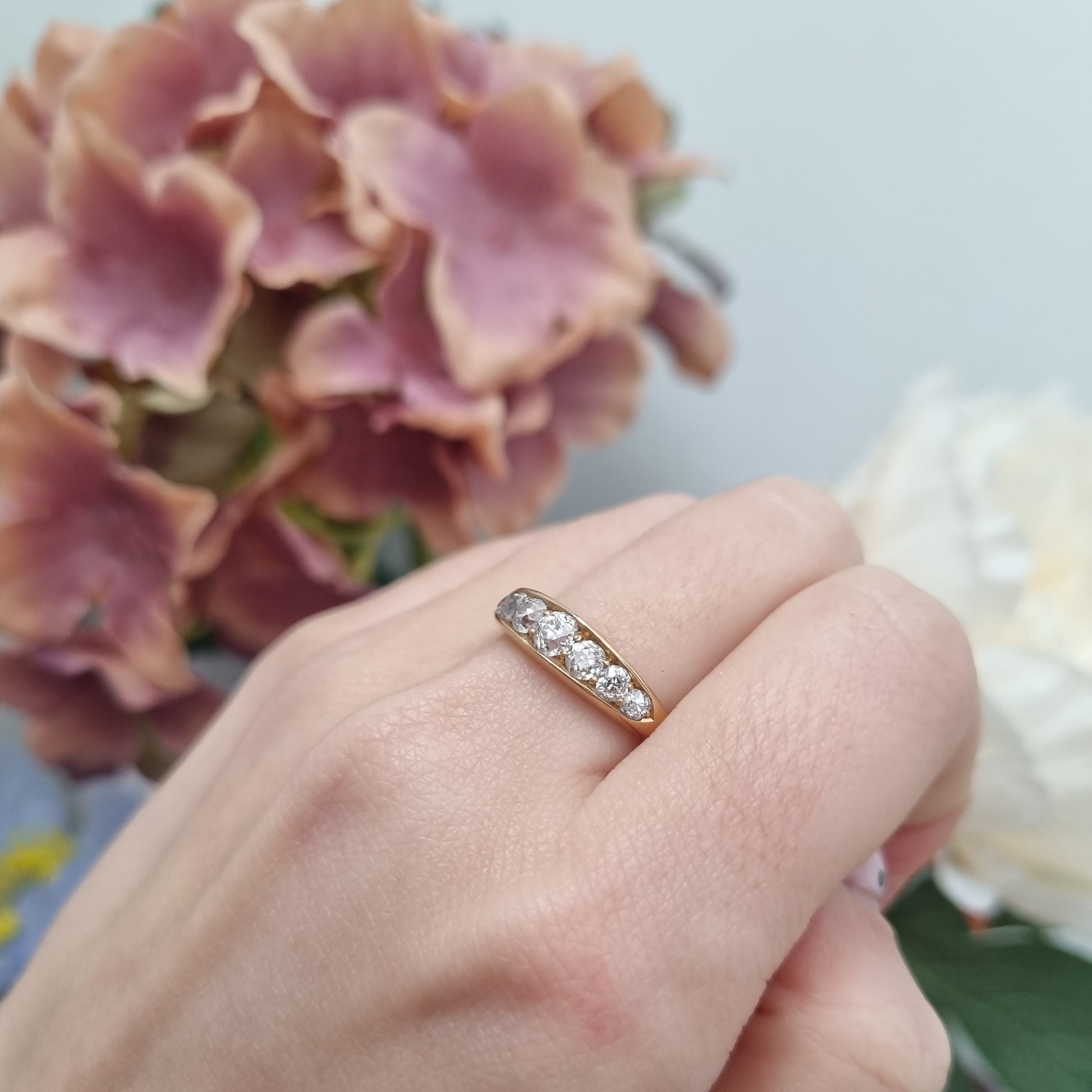 Victorian Antique Old Mine Cut Diamond Seven Stone Ring