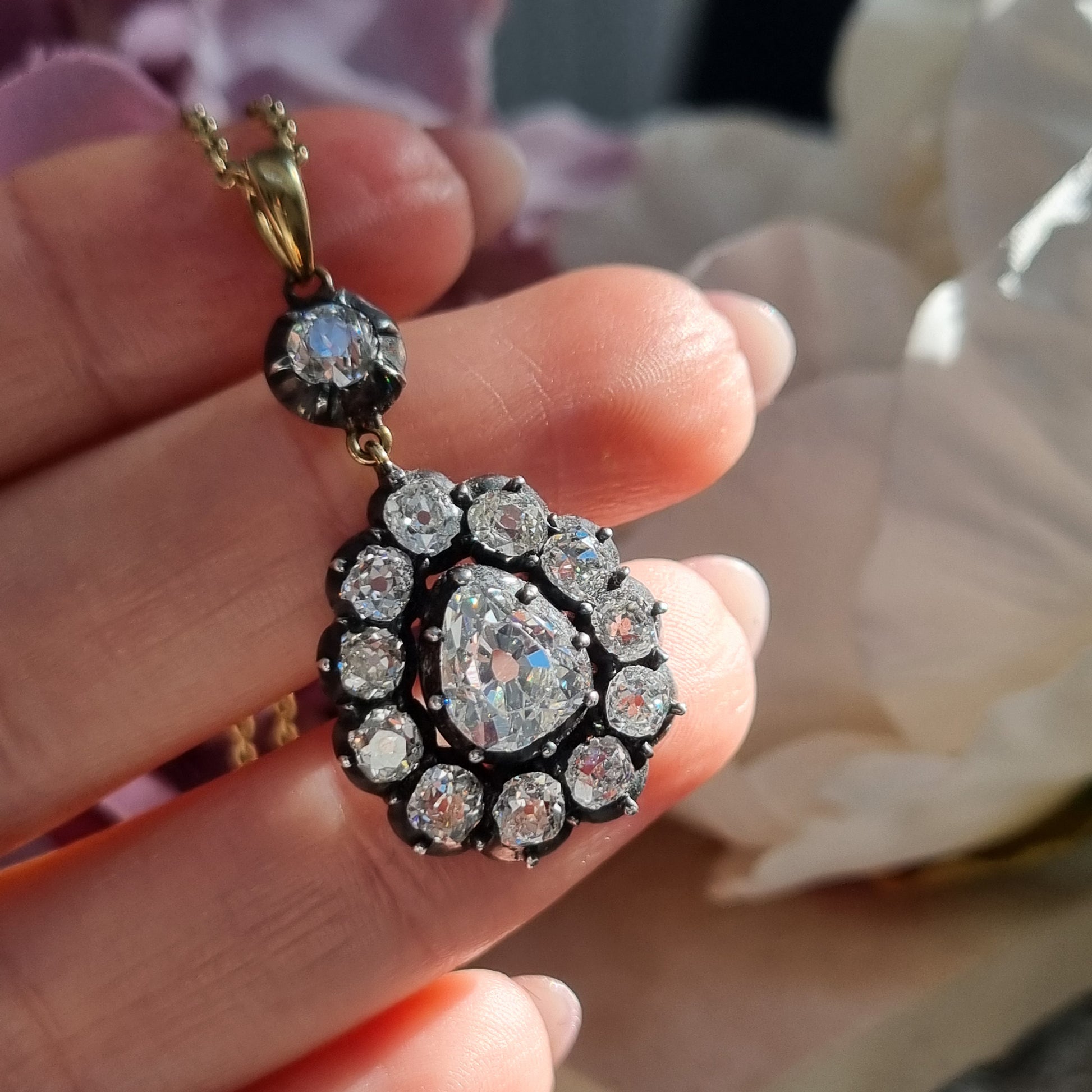 Georgian Antique Diamond Cluster Pear Shape Cluster Pendant, 7.50 carats