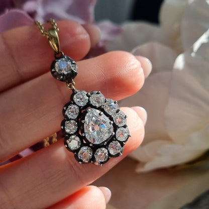 Georgian Antique Diamond Cluster Pear Shape Cluster Pendant, 7.50 carats