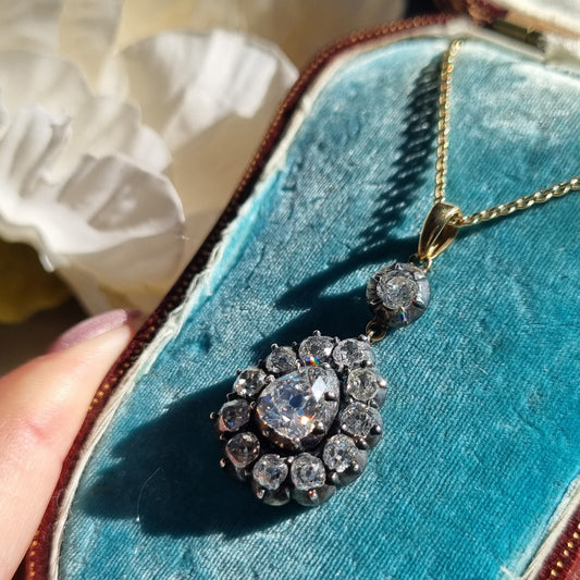 Georgian Antique Diamond Cluster Pear Shape Cluster Pendant, 7.50 carats
