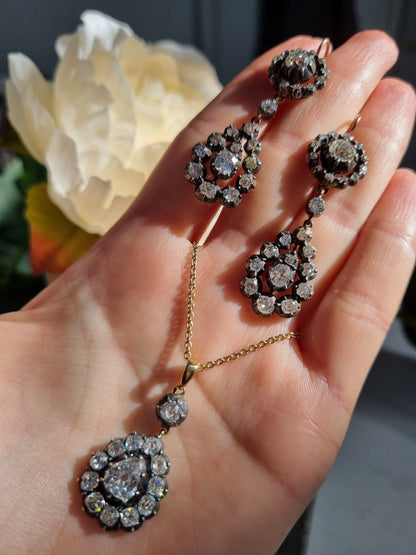 Georgian Antique Diamond Cluster Pear Shape Cluster Pendant, 7.50 carats