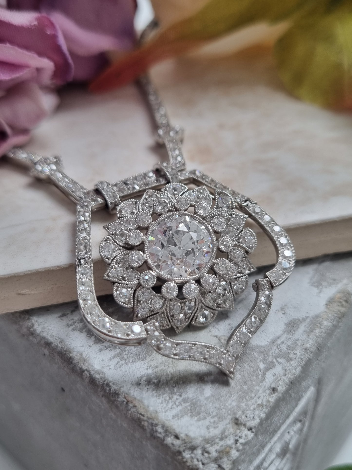 3 ct old European cut diamond necklace 