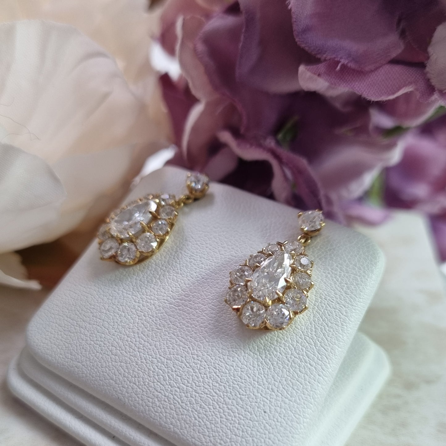 Victorian Antique 6.1ct Old Cut Diamond Pear Cluster Drop Earrings