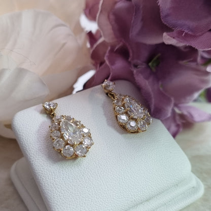 Victorian Antique 6.1ct Old Cut Diamond Pear Cluster Drop Earrings