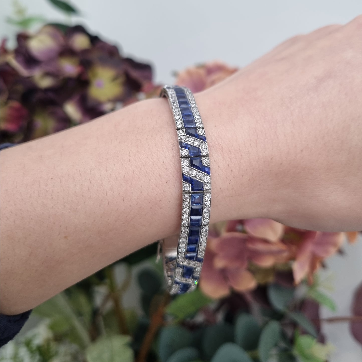 Fine Art Deco French Sapphire and Diamond Line Bracelet by Mellerio