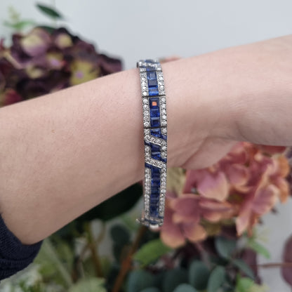 Fine Art Deco French Sapphire and Diamond Line Bracelet by Mellerio