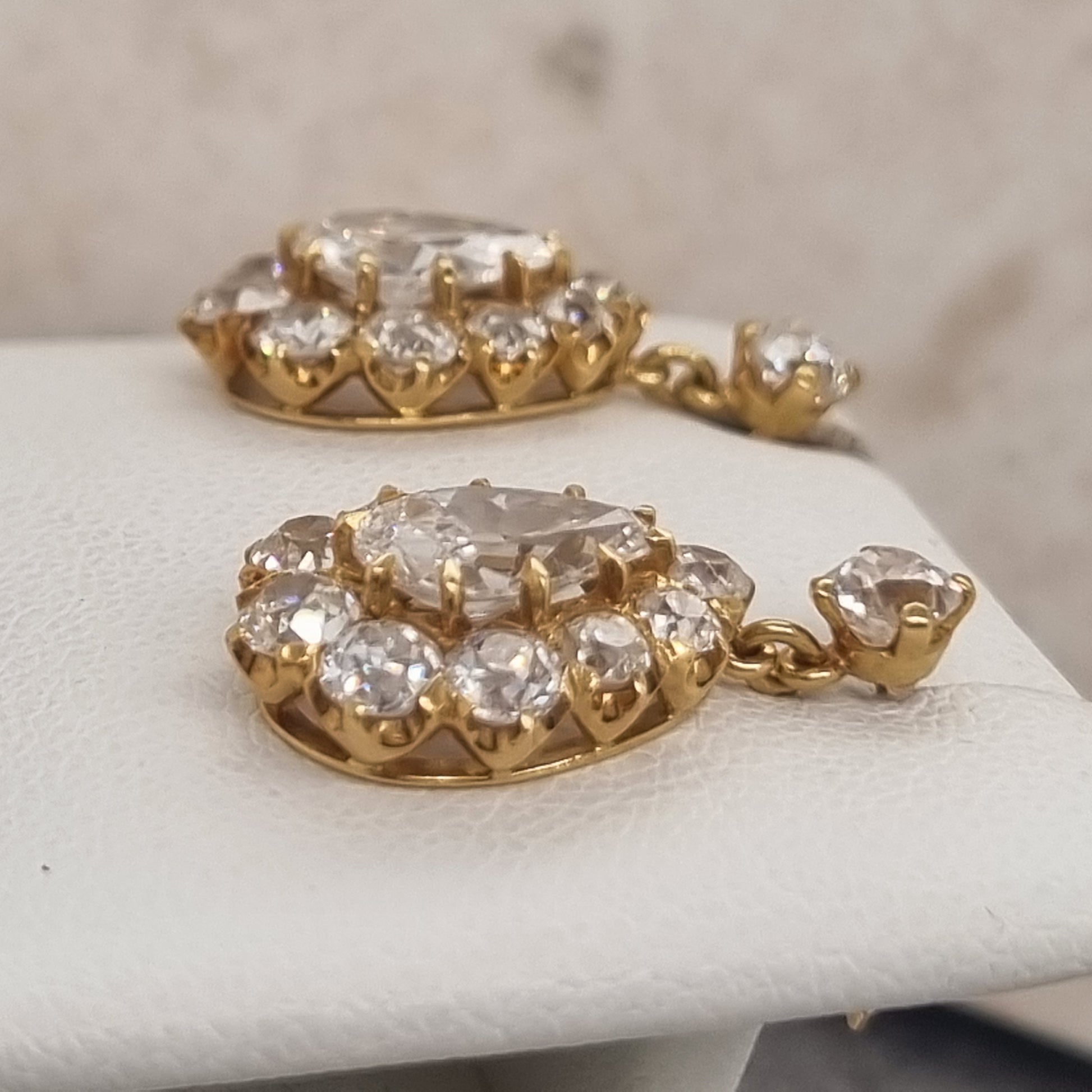 Victorian Antique 6.1ct Old Cut Diamond Pear Cluster Drop Earrings
