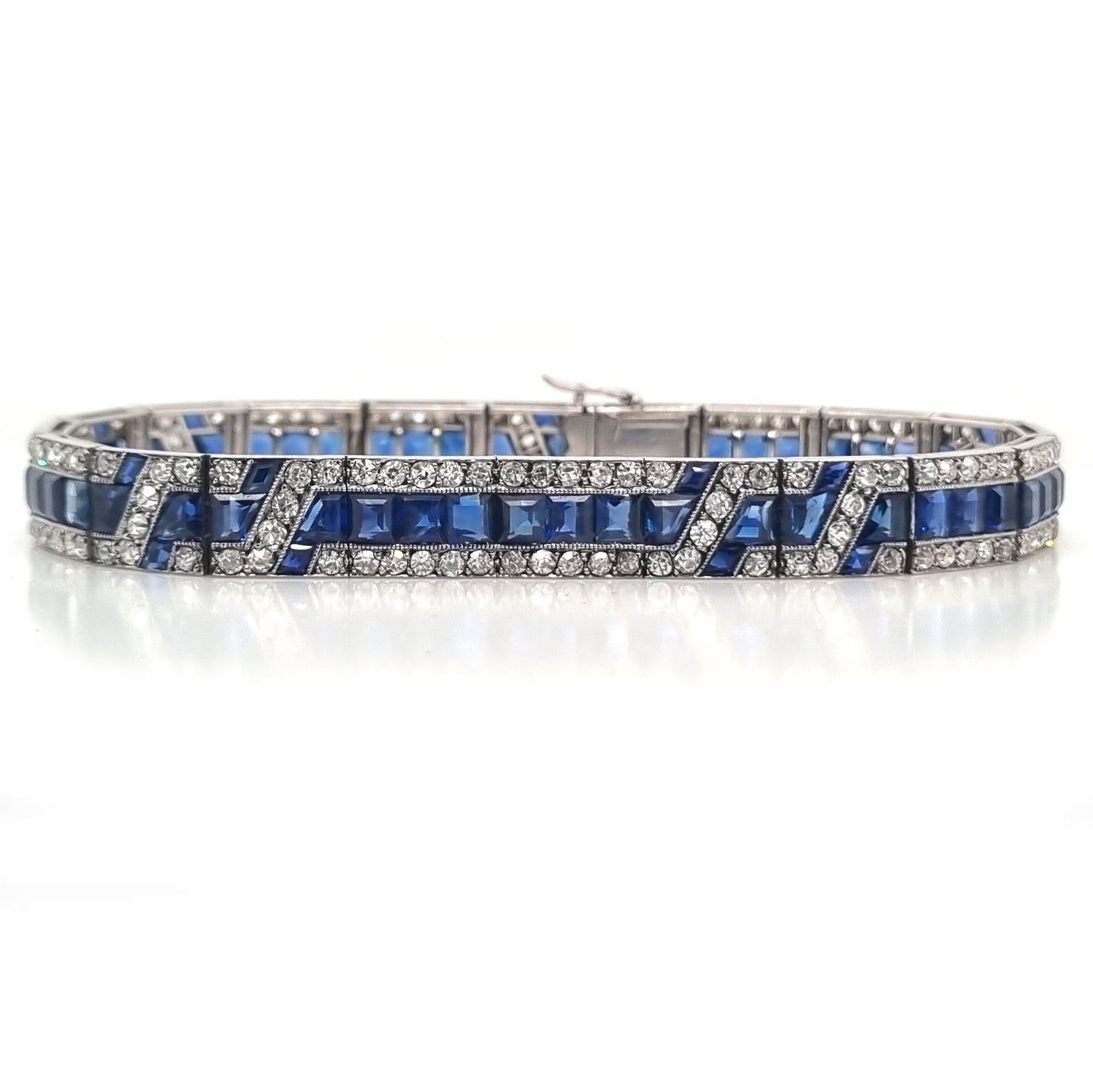 Fine Art Deco French Sapphire and Diamond Line Bracelet by Mellerio