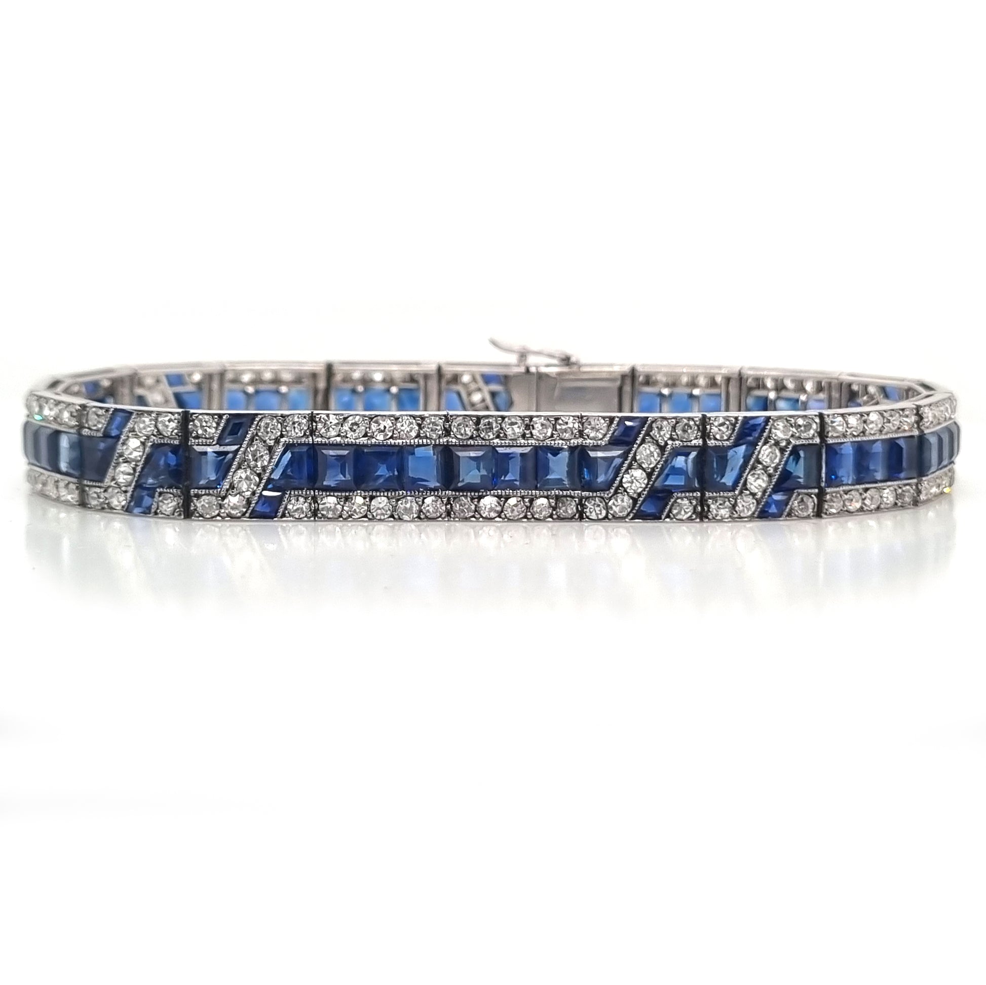 Fine Art Deco French Sapphire and Diamond Line Bracelet by Mellerio