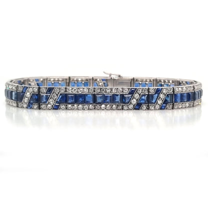 Fine Art Deco French Sapphire and Diamond Line Bracelet by Mellerio