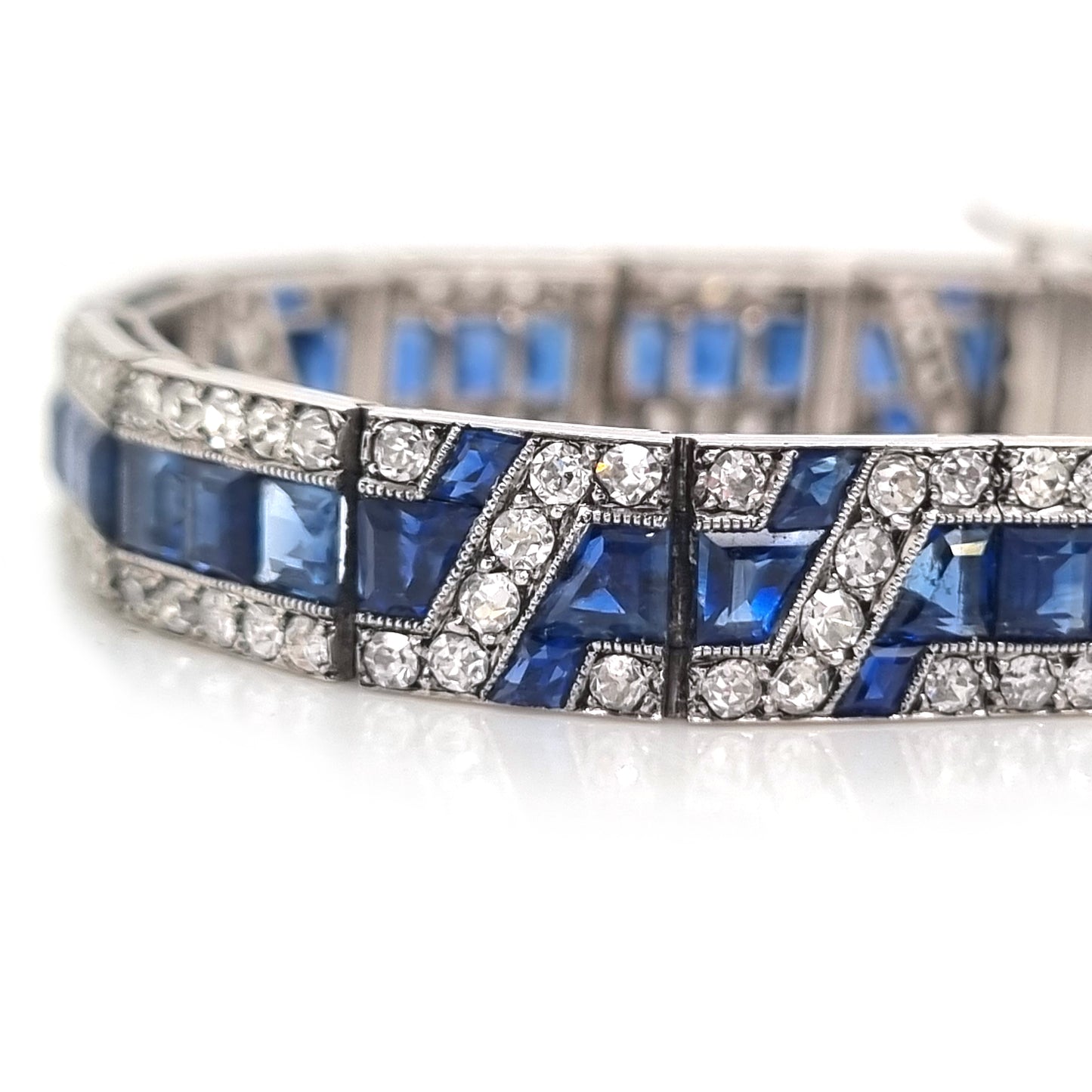 Fine Art Deco French Sapphire and Diamond Line Bracelet by Mellerio