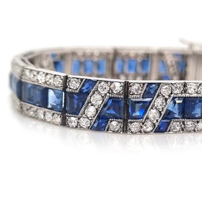 Fine Art Deco French Sapphire and Diamond Line Bracelet by Mellerio