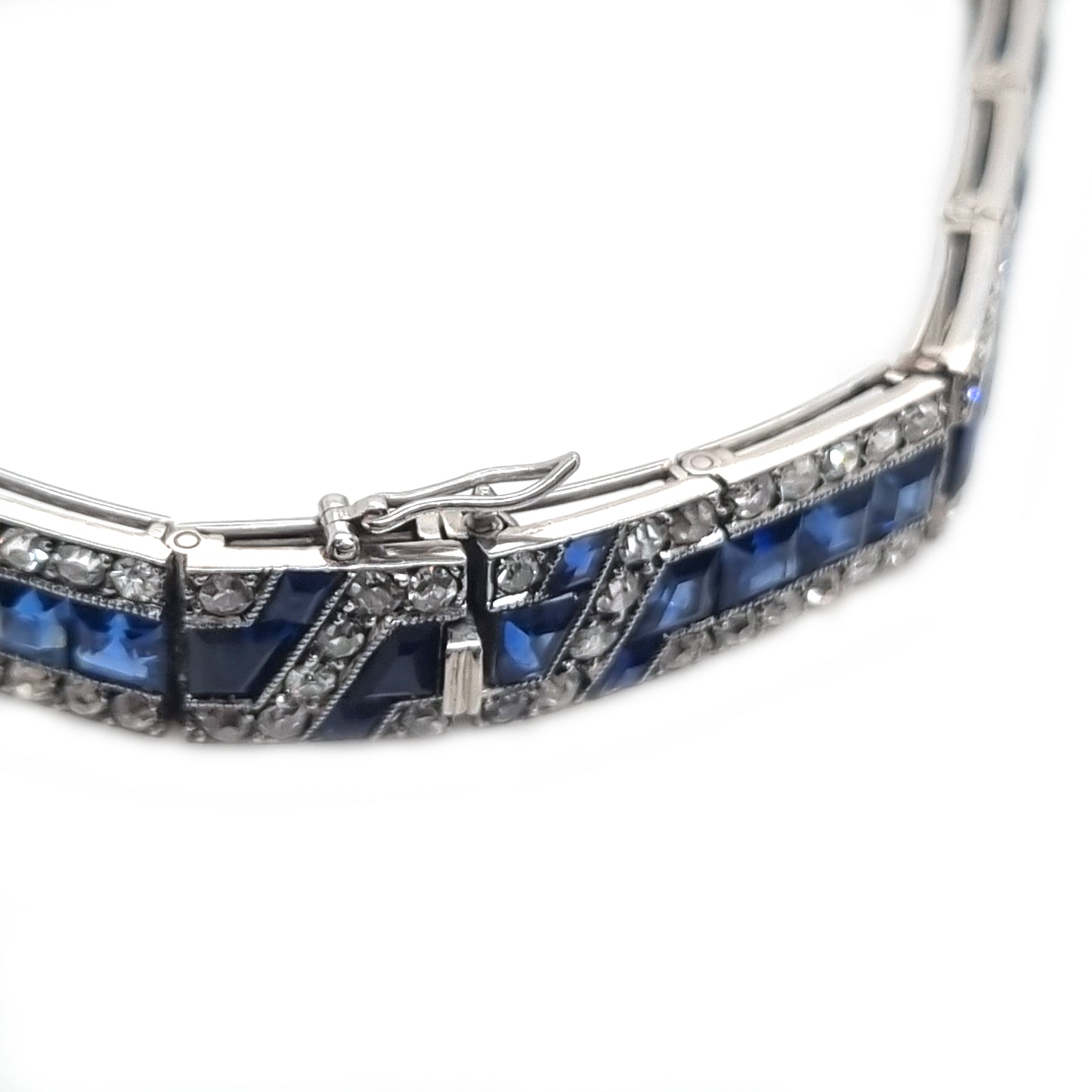 Fine Art Deco French Sapphire and Diamond Line Bracelet by Mellerio