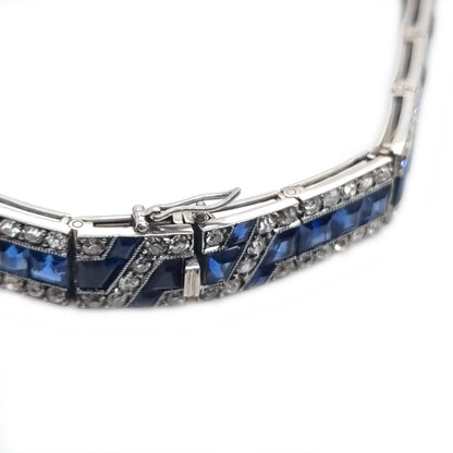 Fine Art Deco French Sapphire and Diamond Line Bracelet by Mellerio