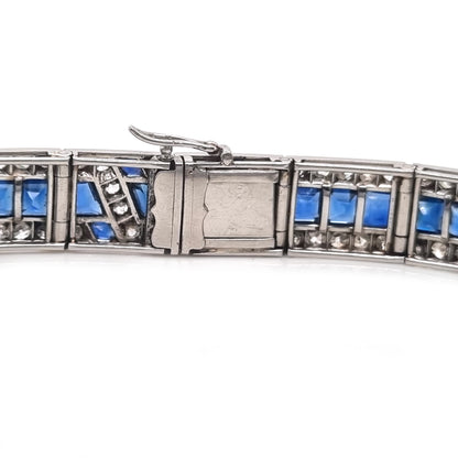 Fine Art Deco French Sapphire and Diamond Line Bracelet by Mellerio