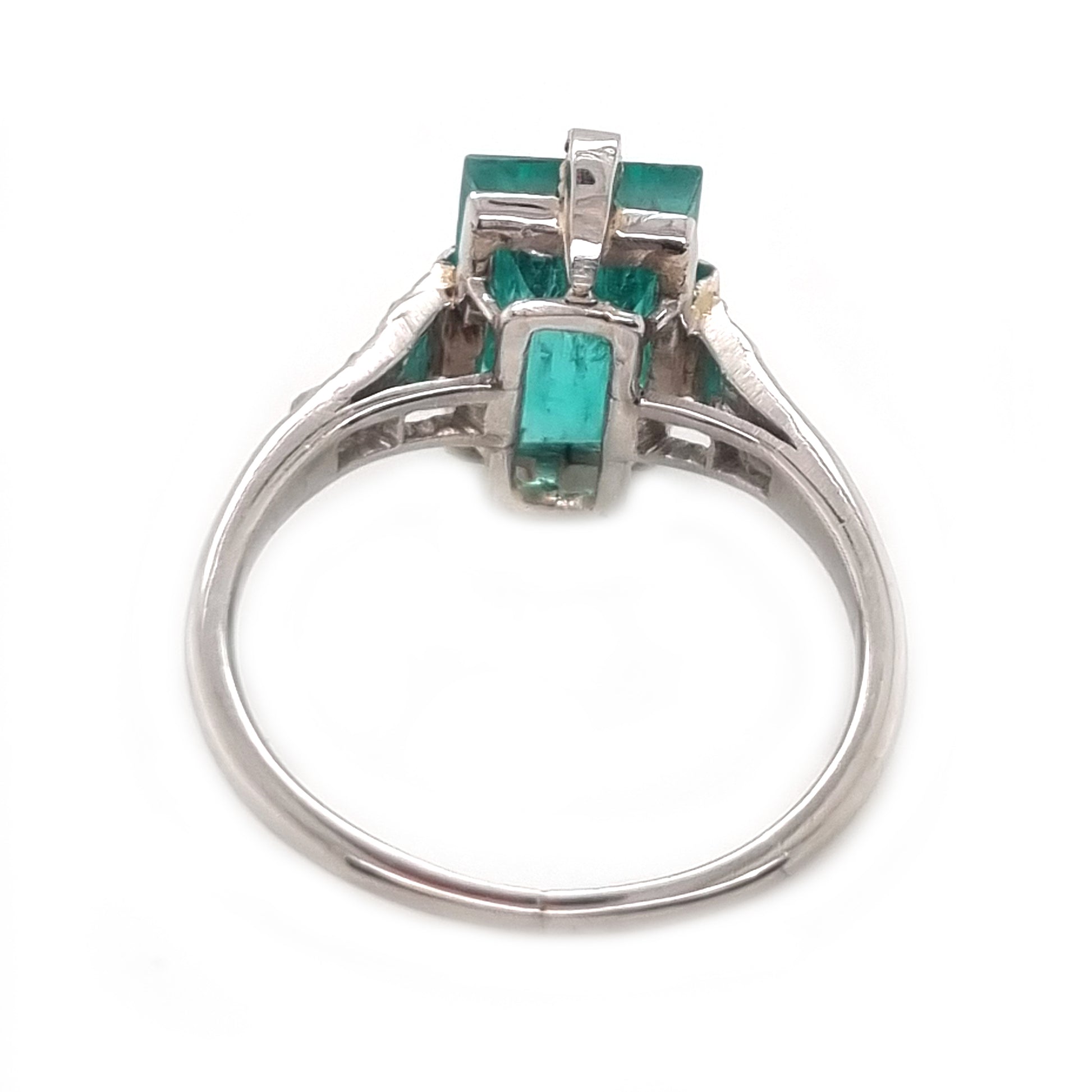 Art Deco 2.3ct Colombian Emerald Solitaire Engagement Ring, Diamond Shoulders, Platinum