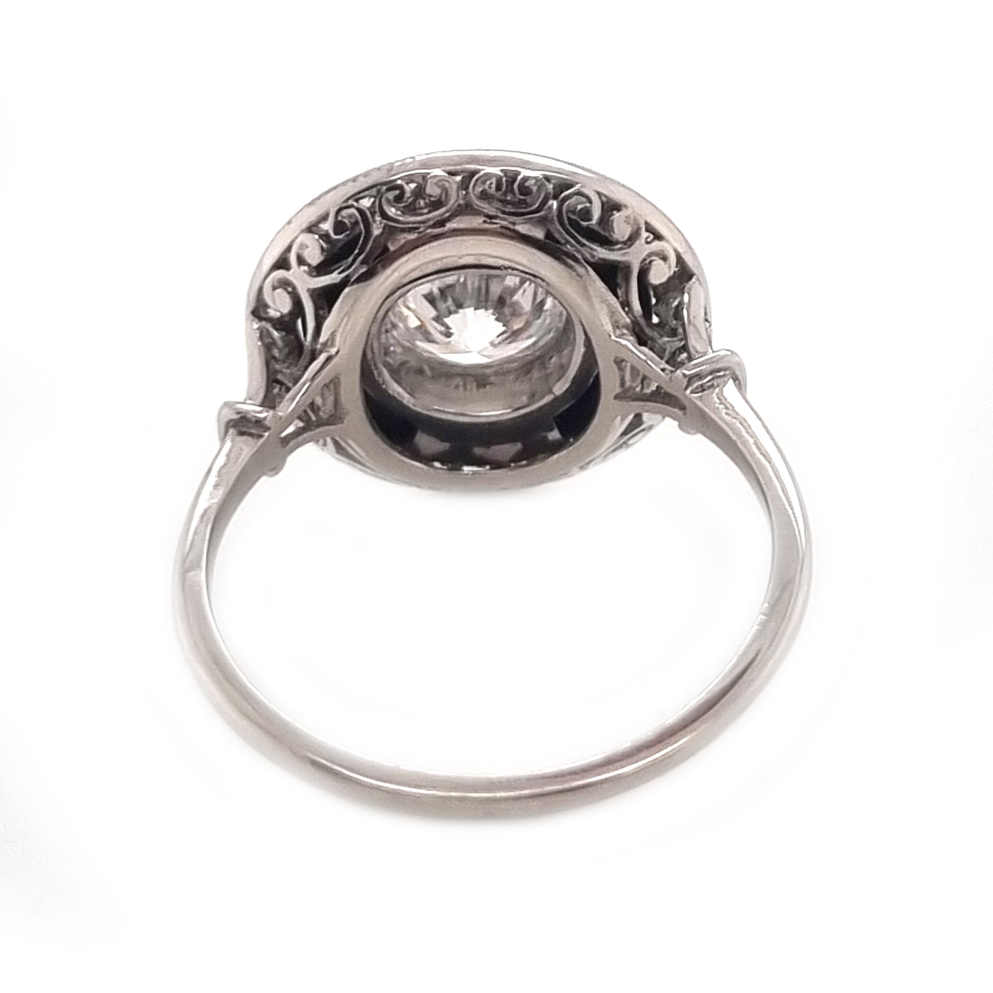 Art Deco 1ct Old Cut Diamond and Onyx Target Cluster Ring