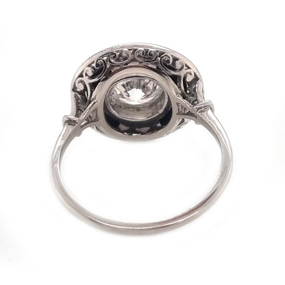 Art Deco 1ct Old Cut Diamond and Onyx Target Cluster Ring