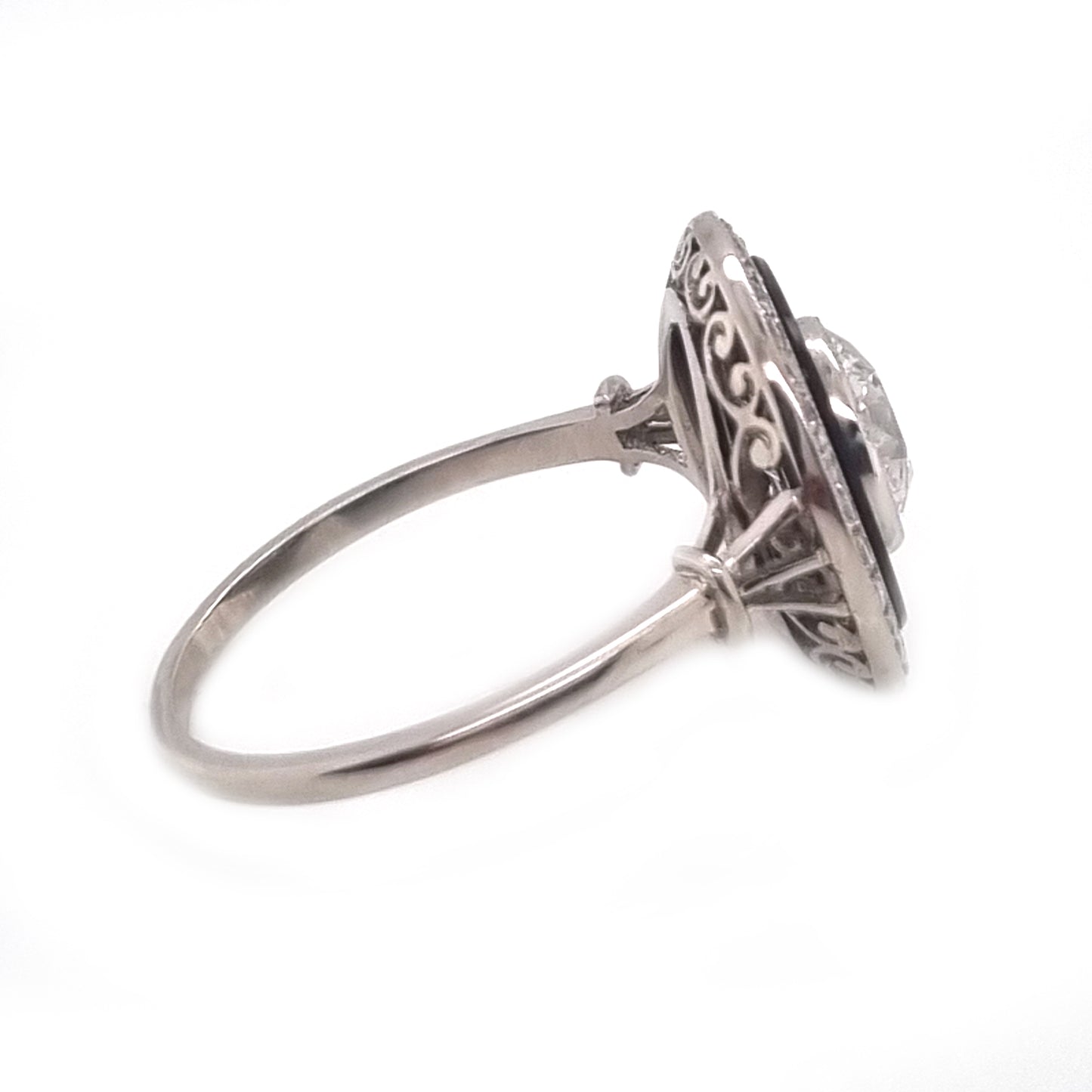 Art Deco 1ct Old Cut Diamond and Onyx Target Cluster Ring