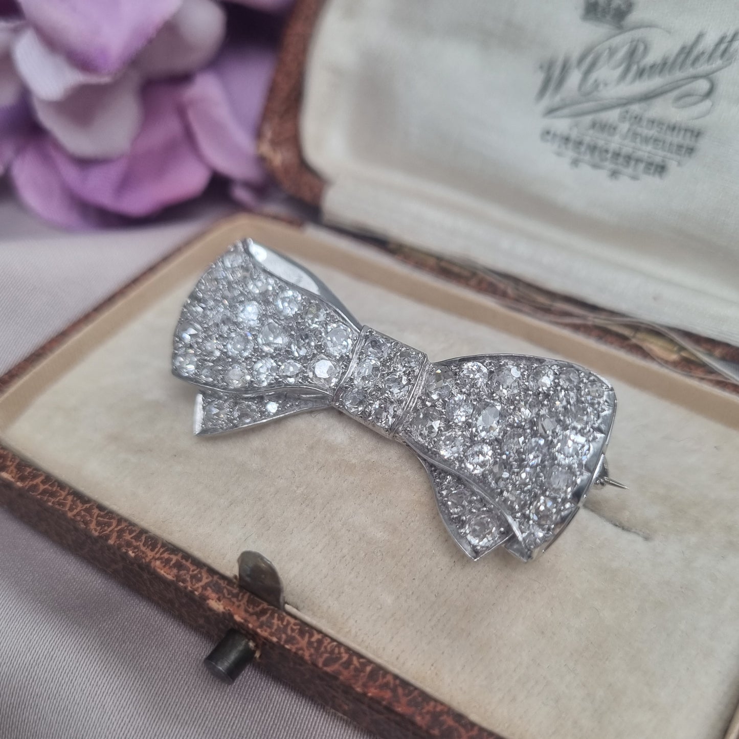 Antique 2.7ct Diamond Bow Brooch