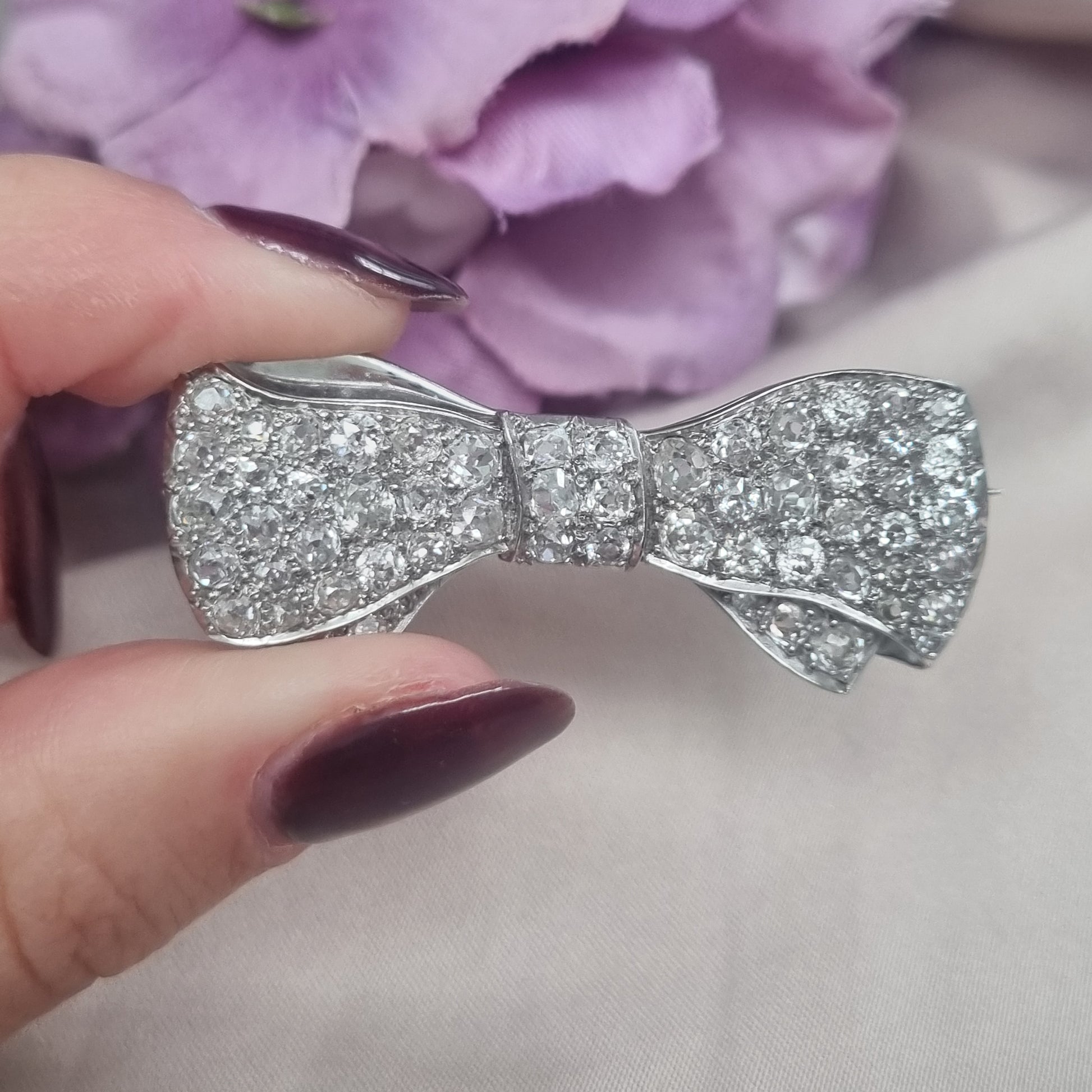 Antique 2.7ct Diamond Bow Brooch