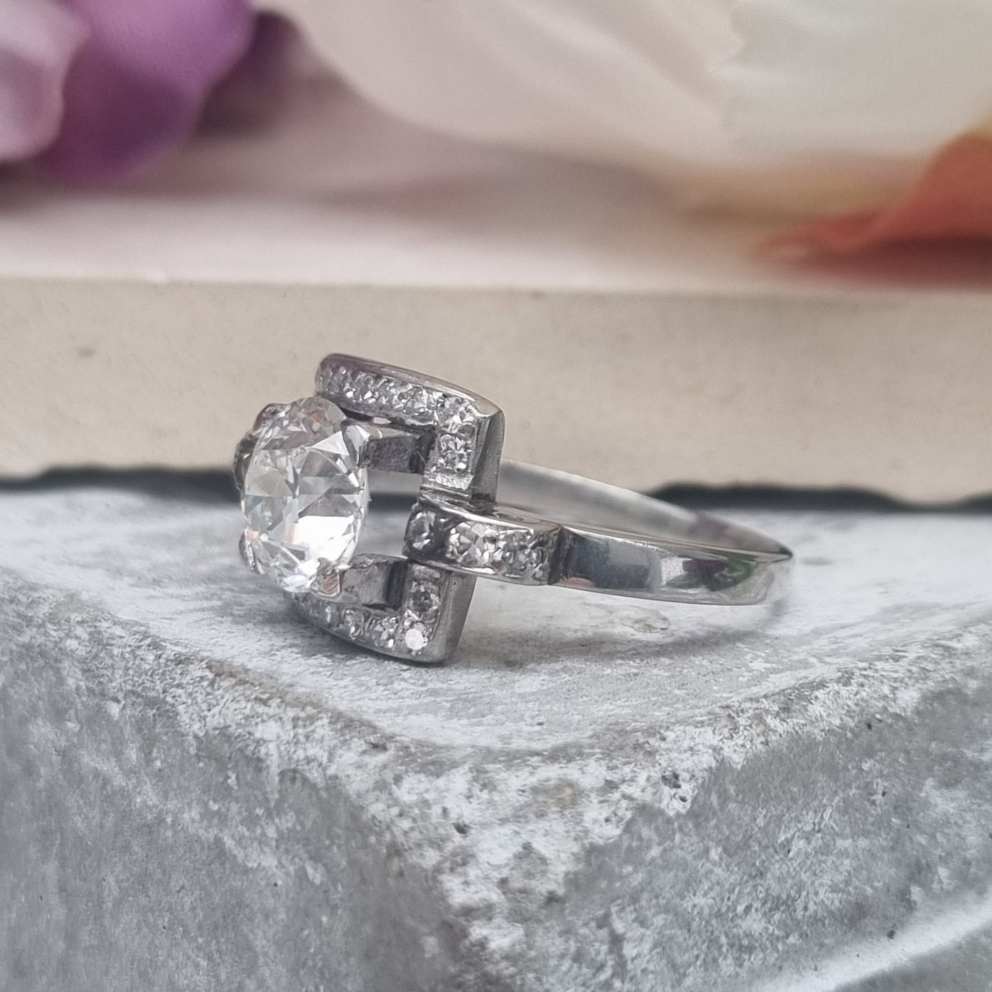 Art Deco 1.5ct Old Cut Diamond Square Cluster Engagement Ring