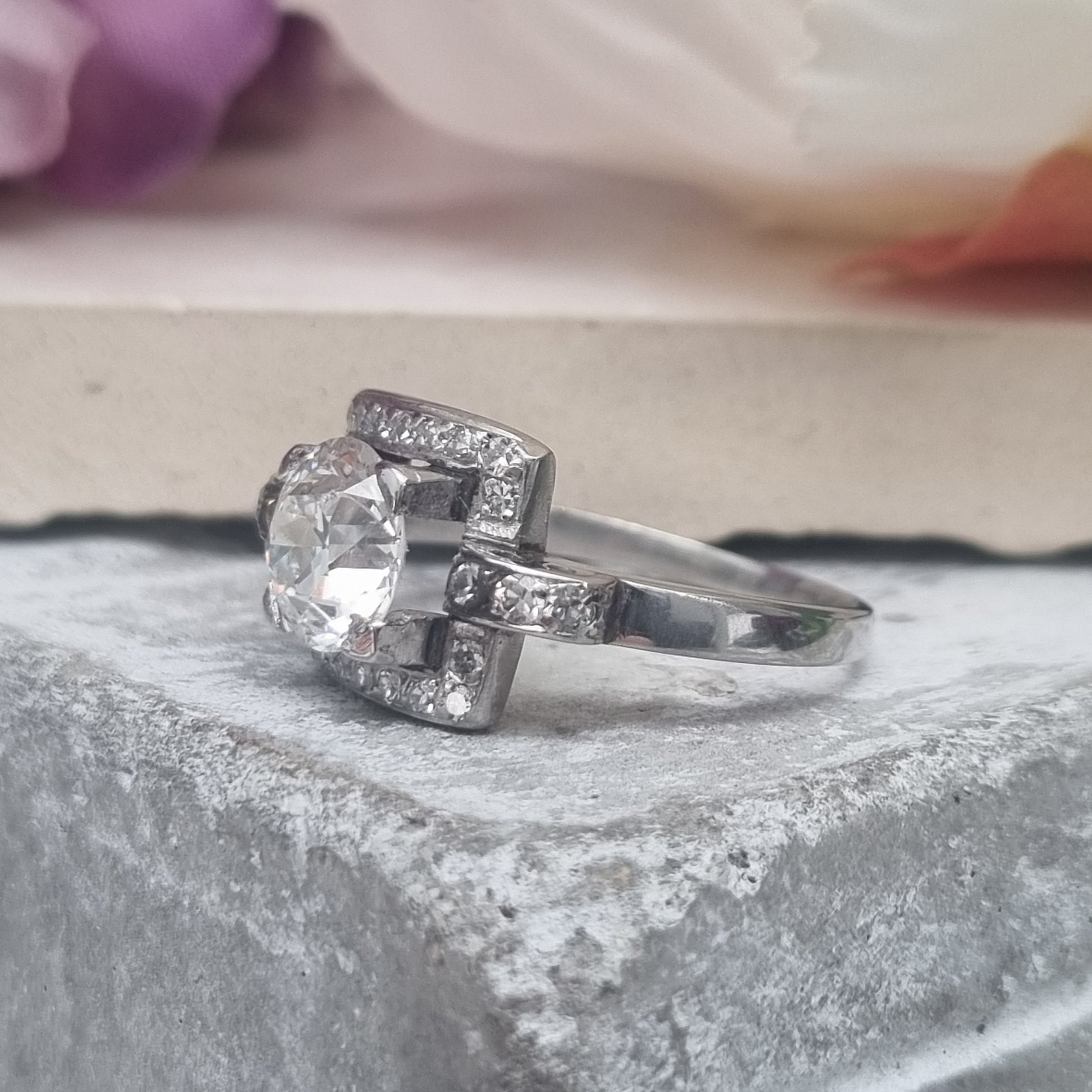 Art Deco 1.5ct Old Cut Diamond Square Cluster Engagement Ring