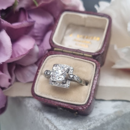 Art Deco 1.5ct Old Cut Diamond Square Cluster Engagement Ring