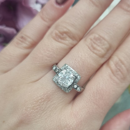 Art Deco 1.5ct Old Cut Diamond Square Cluster Engagement Ring
