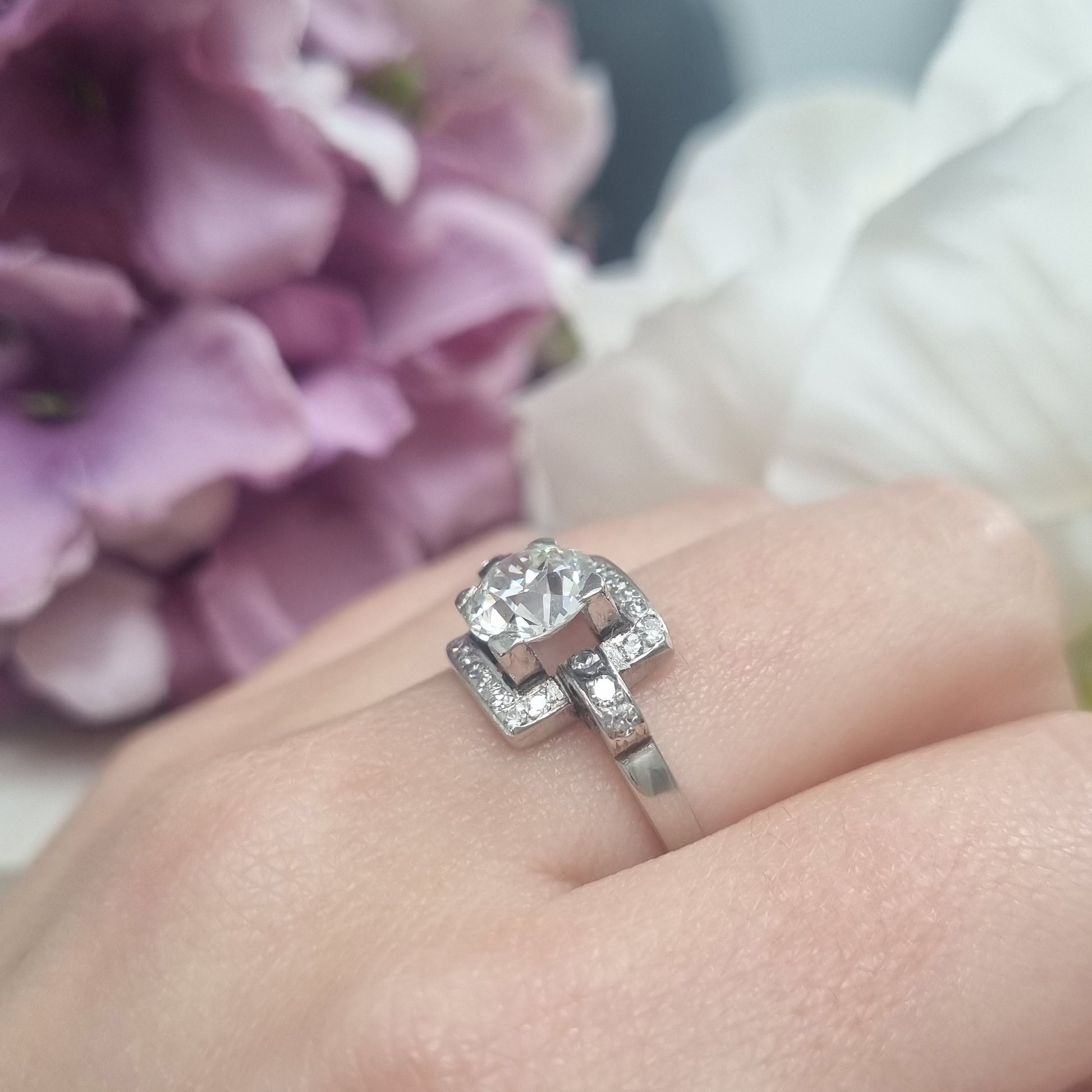 Art Deco 1.5ct Old Cut Diamond Square Cluster Engagement Ring