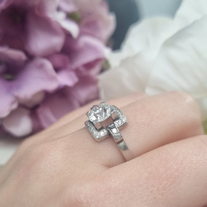 Art Deco 1.5ct Old Cut Diamond Square Cluster Engagement Ring
