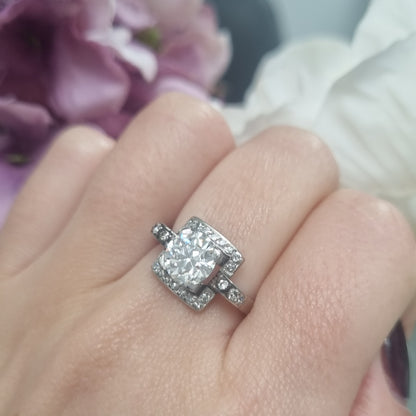 Art Deco 1.5ct Old Cut Diamond Square Cluster Engagement Ring