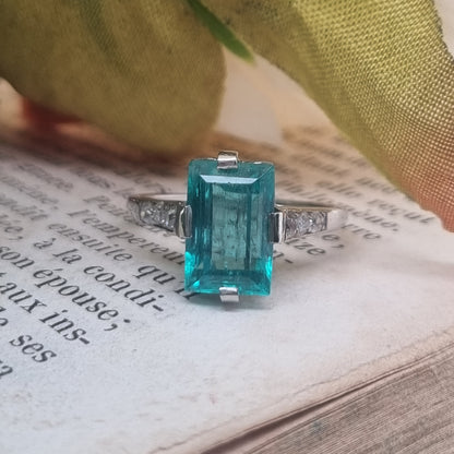 Art Deco 2.3ct Colombian Emerald Solitaire Engagement Ring, Diamond Shoulders, Platinum