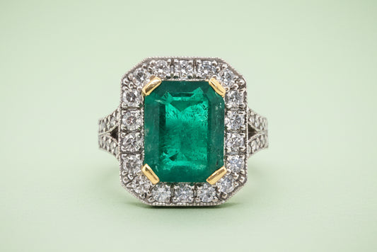 Vintage Tarratt 3ct Colombian Emerald and Diamond Cluster Ring
