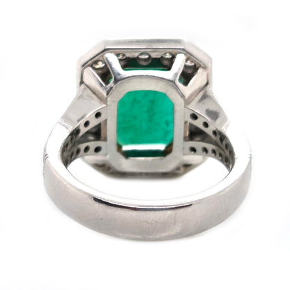 Vintage 3.50ct Colombian Emerald and Diamond Cluster Ring