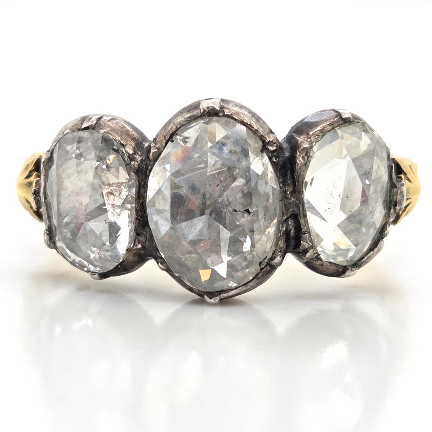 Antique Rose Cut Diamond Trilogy Ring in 18ct Gold and Silver