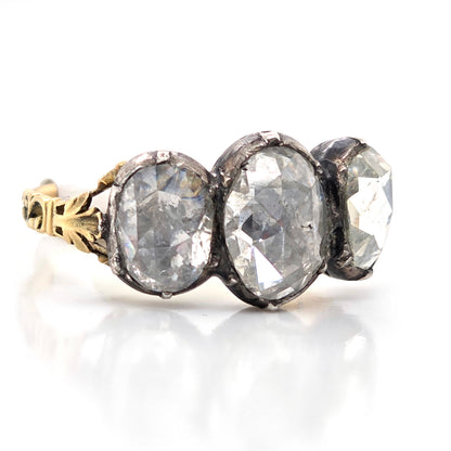 Antique Rose Cut Diamond Trilogy Ring in 18ct Gold and Silver