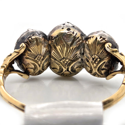 Antique Rose Cut Diamond Trilogy Ring in 18ct Gold and Silver