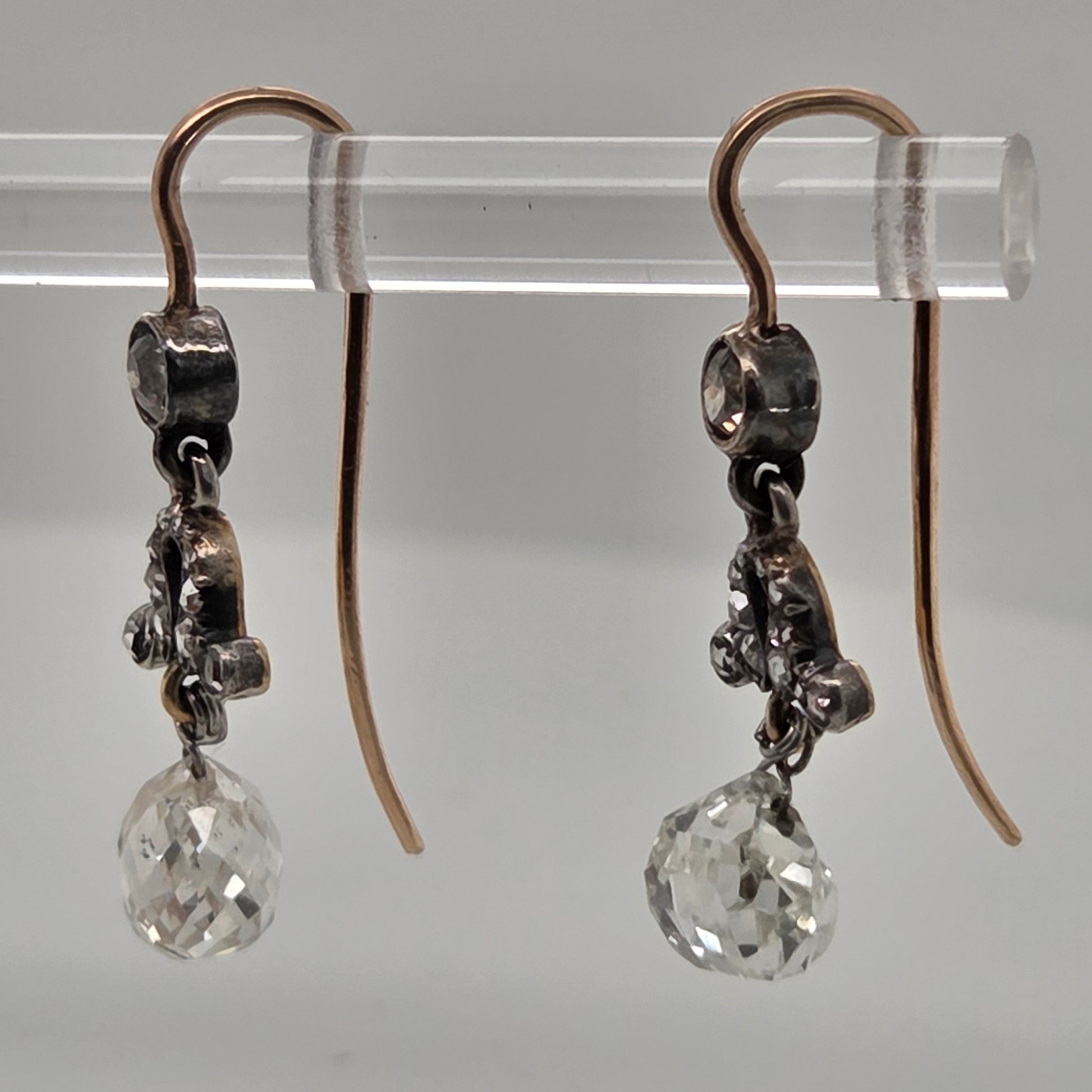 Antique Briolette Diamond Drop Earrings, 3.5cts